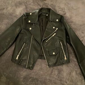 Black faux leather moto jacket